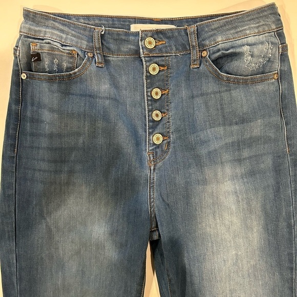 Kancan Buttonfly Skinny Jeans Medium Wash Distressed Hem 11/29 - Picture 4 of 9